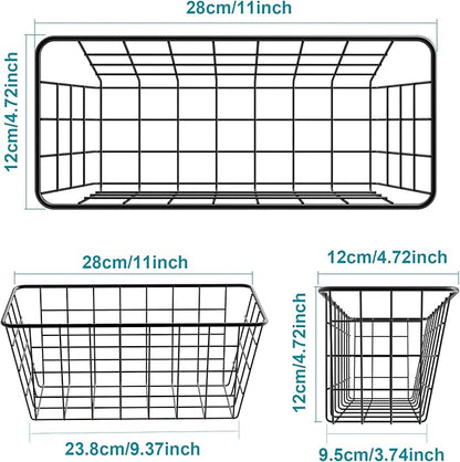 Adhesive Basket Wall Wire Basket Over the Cabinet Door Organizer No Drilling Mounted 4 Pack, Black