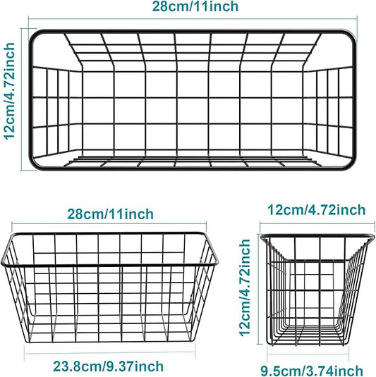 Adhesive Basket Wall Wire Basket Over the Cabinet Door Organizer No Drilling Mounted 4 Pack, Black