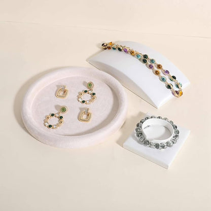 GemeShou Round Jewelry Organizer Plate, Top Microfiber Velvet Jewelry Display Tray, Empty Jewelry Showcase Tray for Necklaces, Bracelets, Rings, Earrings (Cream-Medium, 7.9 x 7.9 in)