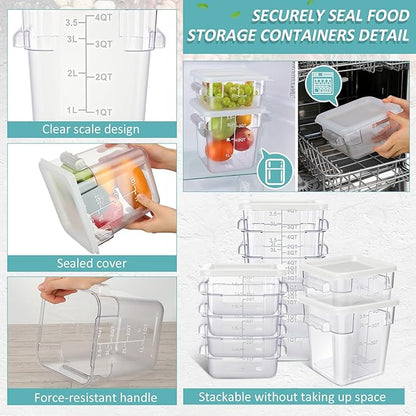 Yungyan 16 Pcs Restaurant Food Storage Containers with Lids Set 2Qt and 4Qt Commercial Restaurant Square Storage Containers Clear Food Cereal Container for Kitchen Freezer (White Lids)
