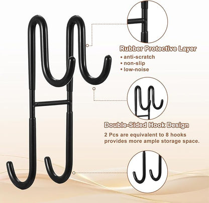PercyEffie 2Pcs Over The Door Towel Hook Door Hanger Hook s Frameless Drilling-Free Hanger, Double Side Towel Hooks Black Stainless Steel Shower Doors Hooks for Bathrooms, Squeegee,Towels,Loofah