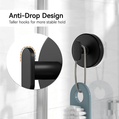 Josmimic Suction Cup Hooks for Shower, Removable Towel Hooks for Bathroom, Kitchen, Glass Door, Mirror, Tile – Loofah, Towel, Coat, Bath Robe Hook for Hanging, Black 4 Pack