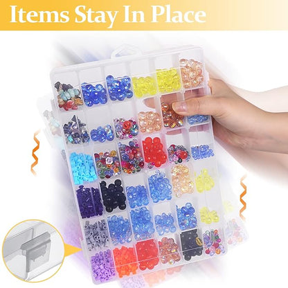 2 Pack 36 Grids Clear Plastic Organizer Box, Storage Container With Adjustable Divider, Craft and Bead Storage for DIY Jewelry Tackles With 2 Sheets Label Stickers