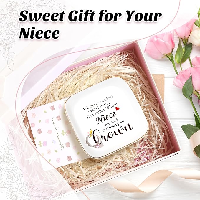 PUDDING CABIN Niece Gifts from Auntie, Jewelry Ring Holder Dish, Remember Whose Niece You Are, Birthday Mothers Day Gift