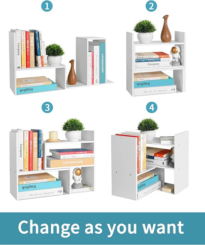 Desktop Shelf Organizer,Adjustable Stackable Office Storage Rack,Wood Display Shelf,White Small Bookshelf for Desktop,Tabletop Desk Shelf,Multipurpose Shelves for Office, Dormitory,Home Decor.