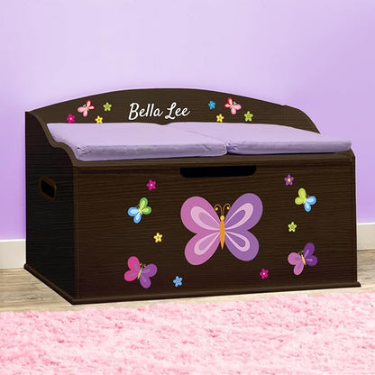 DIBSIES Personalized Creative Wonders Toy Box, Butterflies & Flowers, 30 x 19.25 x 18 inches, Soft-Close Lid (Espresso)