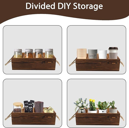 2 Pack Snack Organizer for Countertop, Brown Wooden Snack Basket with Handles, Pantry Organizer and Storage