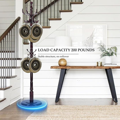 Wood Coat Rack Freestanding, Natural Coats Tree Stand with 14 Hooks, 73" Sturdy and Easy Assembly Coat Rack Stand for Entryway, Hallway, Bedroom, Bags, Hats (Heavy-duty Disc Base, Royal Claw)
