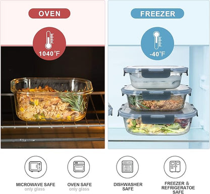 coccot Glass Food Storage Containers with Lids Airtight, Glass Meal Prep Containers for Lunch Food, Container Set, Easy to Open& Close/Microwave,Oven,Freezer,Dishwasher Safe/Leak-Proof（20 Pieces）