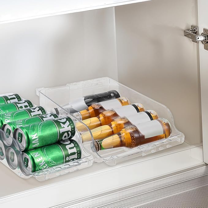 2 Pack Clear Width Adjustable Soda Can Organizer for Refrigerator Expandable Soda Cans Dispenser for Beer Seltzer Pop Can Drink Organizer for Fridge Kitchen Pantry