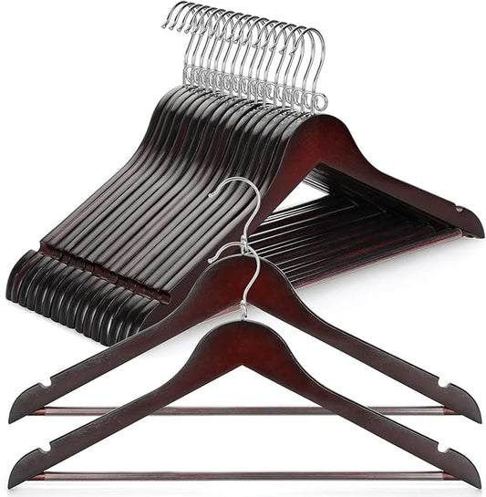 TOPIA HANGER Cherry Wood Hangers 30 Pack, Space Saving Coat Hanger with 360° Swivel Cascading Loop Hook, Non Slip Pants Bar and Shoulder Notches for Camisole, Jacket, Suit (Mahogany) -CT74M30