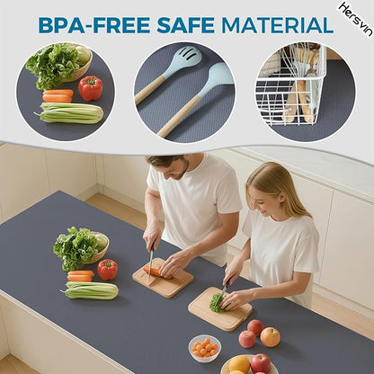 Hersvin Shelf Liners, 12in x 20ft Kitchen Drawer Mats, Non-Adhesive EVA Cupboard Protector, Cabinet Lining (Dark Gray/Dot)