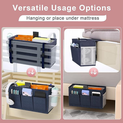 Edudif Dual-purpose Bedside Caddy Bedside Organizer, Bed Caddy with 6 Pockets, Versatile Bedside Storage Solution Magazine Remotes holder, ideal for Home, Dorm, Hospital, Crib Bed (Navy 2pcs)