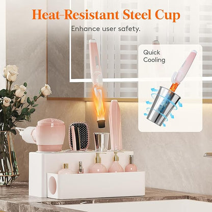 Lifewit Hair Tool Organizer Countertop, Removable Blow Dryer Holder for Bathroom Vanity, Acrylic Hot Tools Organizer Storage for Hair Dryer, Curling Iron, Brush, Straightener, 4 Stainless Cups, White