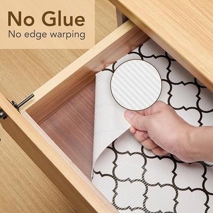 Glotoch Shelf Liner for Kitchen Cabinets Non Slip,17.5" x 30FT Drawer Liner Waterproof Cabinet Liner for Shelve,Premium Refrigerator Liners for Shelves,Cupboard,Dresser,Closet,Quatrefoil White