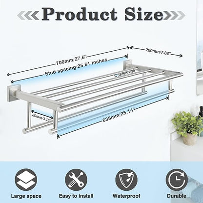Alise Towel Rack,Towel Holder Towel Shelf with Double Towel Bars for Bathroom Lavatory,SUS 304 Stainless Steel Wall Mount Towel Hanger Storage,28 Inch Brushed Nickel,GZ8070-LS