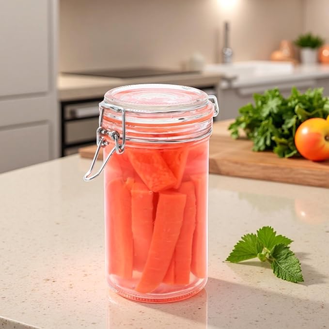 Flrolove 16 oz Glass Jars with Airtight Lid, Set of 6 Mason Jars 16 oz, Glass Storage Jars, Airtight Glass Jars, Canning Jar，Glass Canister with Seal for Pickle, Vanilla, Cookie, Jelly