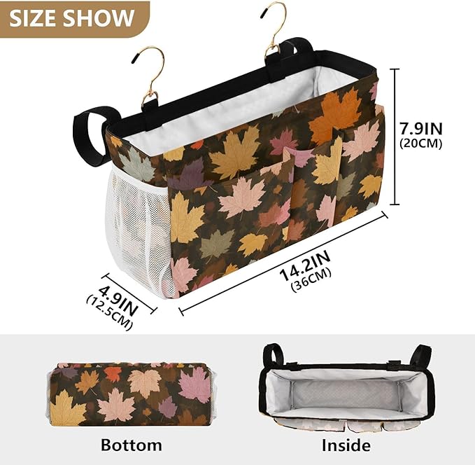 CuwrYet Bedside Caddy Hanging Bunk Bed Caddy Bed Organizer Hanging Pocket with 2 Hooks Bedside Storage Organizer Pocket Bag Holder Various Maple Leaves