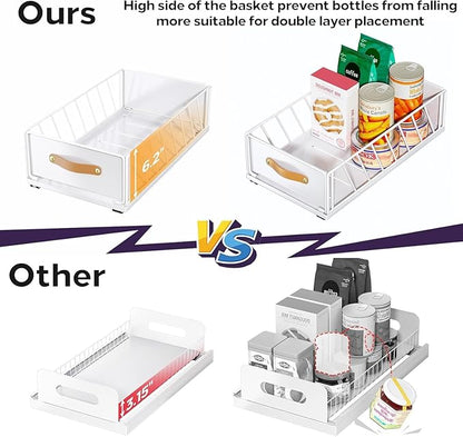Pull out Cabinet Organizer Fixed with Adhesive Nano Film,Heavy Duty Slide out Pantry Shelves Drawer Storage,Sliding Mesh Cabinet Basket with Handle for Kitchen, Bathroom,Home, 15.8"W X 21"D X6.2"H