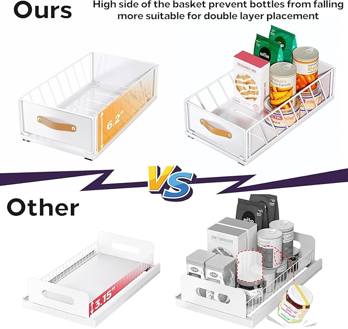 Pull out Cabinet Organizer Fixed with Adhesive Nano Film,Heavy Duty Slide out Pantry Shelves Drawer Storage,Sliding Mesh Cabinet Basket with Handle for Kitchen, Bathroom,Home, 13.8"W X 21"D X6.2"H