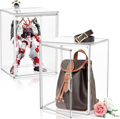 DAYOOH 5 Pcs Super Large Acrylic Display Case Purse Handbag Storage Organizer for Closet Clear Stackable Bag Storage Boxes for Books, Boots, Collectibles, Cosmetic