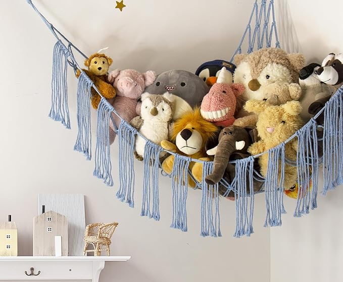 Stuffed Animal Storage Hammock Corner X-Large with LED Light - Baby Hammock Hanging Holder Plushies Net for Stuff Animals Organizer - Cute Room Decor Aesthetic Kids Toddler Nursery Bedroom