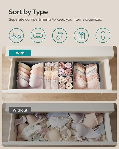 SONGMICS Drawer Organizers, Dresser Divider Organizers, Set of 18, Foldable Fabric Storage Boxes for Socks, Underwear, Bras, Ties, Scarves, Dove Gray URDZ006G05