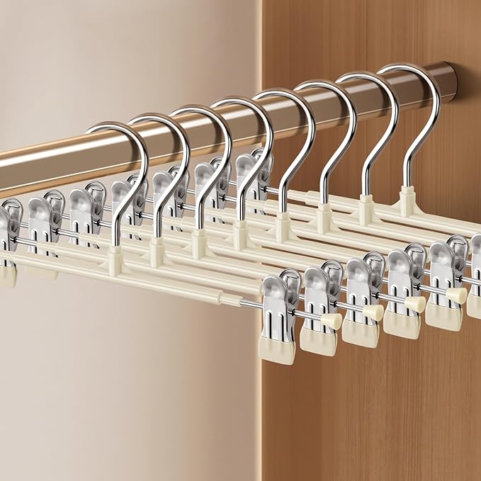 HWAJAN 60PACK 14Inch Pants Hangers with Clips Adjustable Skirt Hangers for Women Black Metal Non-Slip Trousers Hanger Heavy Duty Space Saving Clothes Hanger for Shorts,Jeans,Lvory