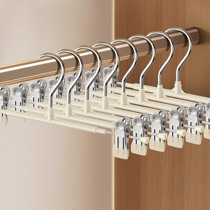 HWAJAN 60PACK 14Inch Pants Hangers with Clips Adjustable Skirt Hangers for Women Black Metal Non-Slip Trousers Hanger Heavy Duty Space Saving Clothes Hanger for Shorts,Jeans,Lvory