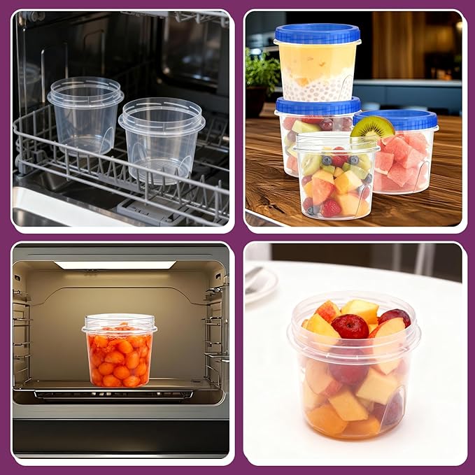 ISUSSER 12 Pack Freezer Containers with Screw On Lids, 24 Oz Stackable Reusable Plastic Storage Container, Airtight Plastic Food Storage Containers with Twist Top Lids for Food Soup Jello Sauce