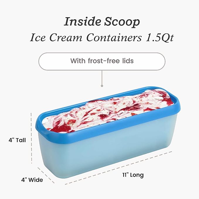 Starpack 'Inside Scoop' Ice-Cream Storage Container for Freezer (2 Pcs) - 1.5 Quart Ice Cream Containers for Homemade Ice Creams - Reusable Dessert Containers with Lids - Leak-Free Lids (Silicone)