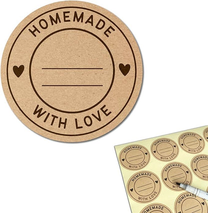 300 Pieces, 2" - Homemade with Love Stickers, Canning Labels for Jars to Write On