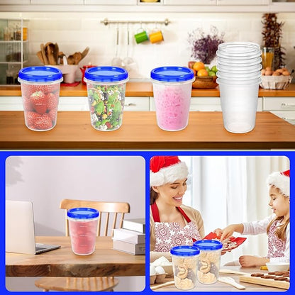 ISUSSER 12 Pack Freezer Containers with Screw On Lids, 32 Oz Stackable Reusable Plastic Storage Container, Airtight Plastic Food Storage Containers with Twist Top Lids for Food Soup Jello Sauce