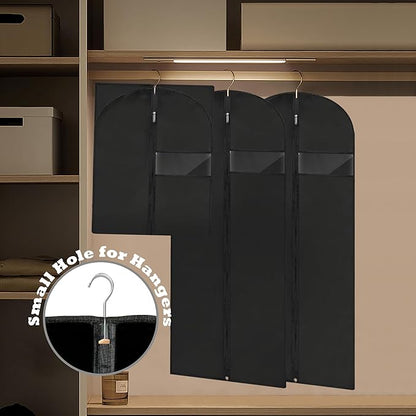 Dress Bags for Gowns Long, 60'' Garment Bags for Hanging Clothes, Suit Bag Cover for Storage and Travel (Black)