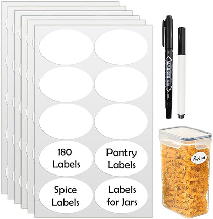 180Pcs Chalkboard Labels for Jars, Waterproof Reusable Blackboard Stickers with 2 Liquid Chalk Markers, Organization Labels Removable (White, Round)