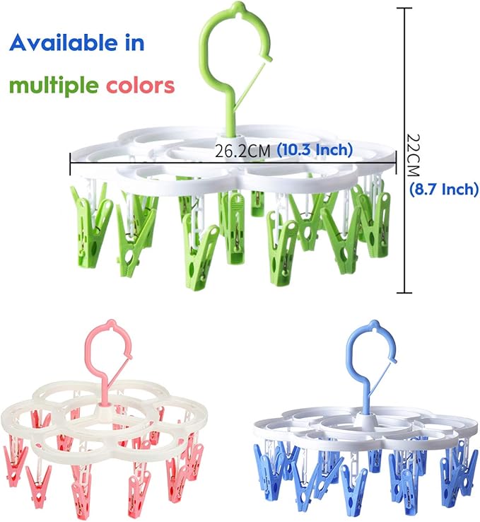 Clothespin Rack Laundry Drying Rack,Clothes Hangers with 16 Clips,Clip Hanger Drip Hanger for Drying Underwear,Baby Clothes,Socks,Bras,Towel,Pants,Hat,Scarf,Cloth Diapers,Gloves (Blue)
