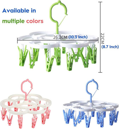 Clothespin Rack Laundry Drying Rack,Clothes Hangers with 16 Clips,Clip Hanger Drip Hanger for Drying Underwear,Baby Clothes,Socks,Bras,Towel,Pants,Hat,Scarf,Cloth Diapers,Gloves (Blue)
