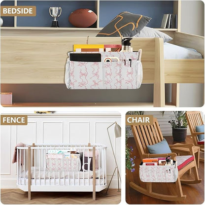 Jihqo Bedside Caddy Hanging Storage Bag Watercolor Bows Bedside Organizer Caddy for Bunk, Dorm Room, Hospital Beds - Place Magazines / Remotes / Keys