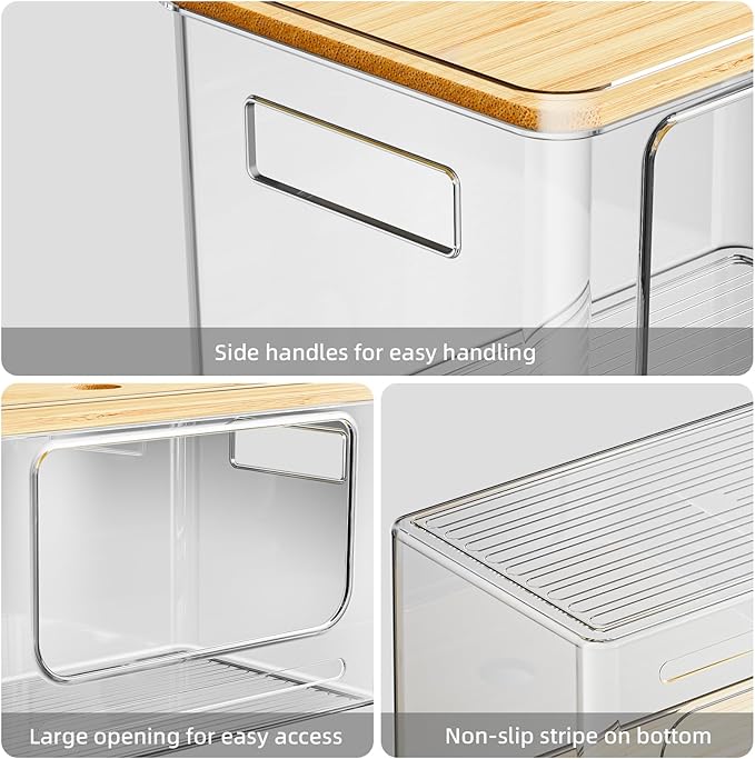 Under Sink Organizer,Pantry Organizers and Storage,Plastic Trash Bag Holder Dispenser,Bamboo Lid Potatoes Onions Organization Storage Container for Kitchen,set of 3