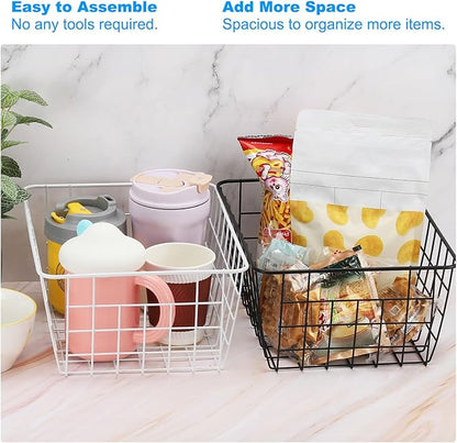 PATIKIL Kitchen Wire Basket, 2 Pack 11"L 9"W Pantry Organization Metal Storage Organizer Household Refrigerator Bin with Handles for Cabinets Closets Bedrooms, Black