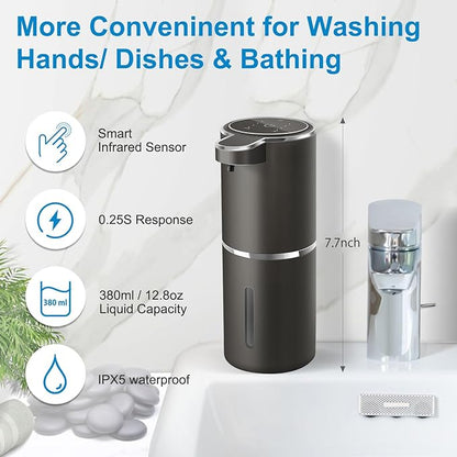 Gotofine Automatic Foaming Soap Dispenser,4-Level Adjustable Foam, Wall Mount, USB Rechargeable,12.8oz/ 380ml,Touchless Hand & Dish Soap Dispenser for Bathroom, Kitchen,Hotel, Restaurant