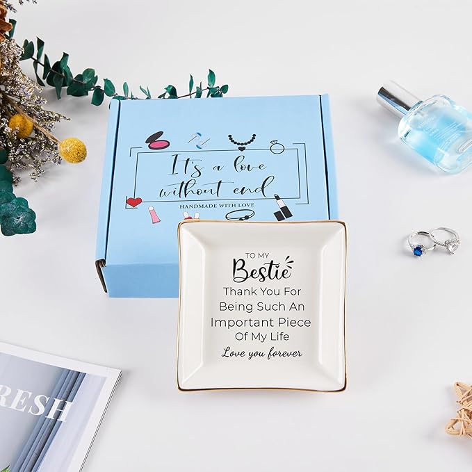 COZITED Birthday Gifts for Women Best Friend - to My Bestie Jewelry Dish Trinket Tray, Unique Friendship Gifts for Women Female Friend Christmas Valentines Mother's Day