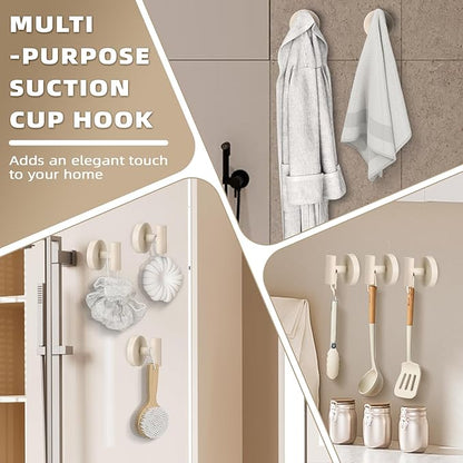 Fenas Suction Cup Hooks for Shower - Bathroom Reusable Hooks for Towels, Robes & Loofah - No-Drill Mounting on Kitchen,Walls,Metal,Glass,Mirrors,Tile & Smooth Non-Porous Surfaces (2, Milk White)