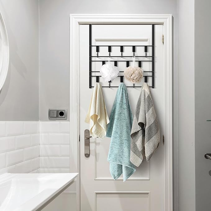 PAPAGIFTREE Over The Door Hooks for Hanging, 14 Hook Over Door Hanger and Towel Rack for Bathroom