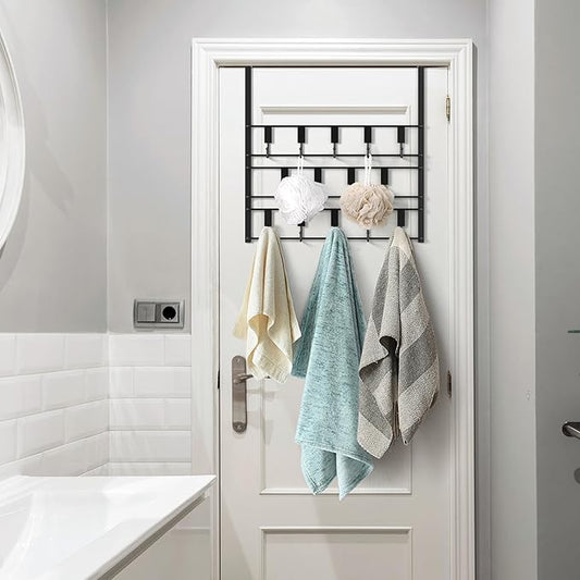 PAPAGIFTREE Over The Door Hooks for Hanging, 14 Hook Over Door Hanger and Towel Rack for Bathroom