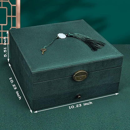 Jewelry Organizer 5 Layers Velvet Square Jewelry Box Women Necklace Ear studs Display Bangles Large Jewelry Storage Case Drawer GY306 (blackish green)