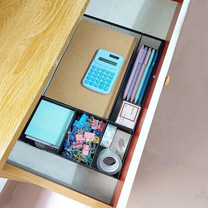 2 Pack Desk Drawer Organizer, Metal Mesh Drawer Organizer Tray for Office Home Supplies