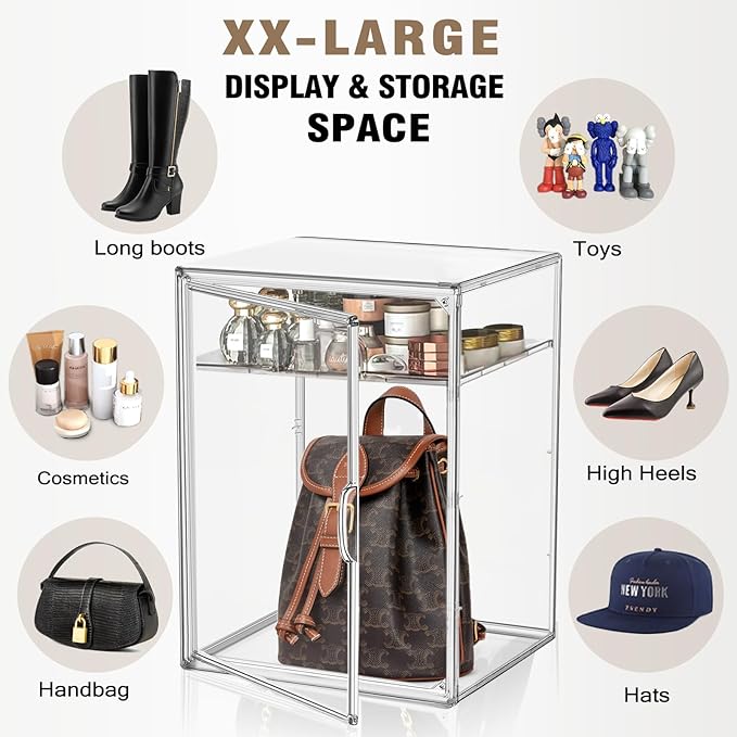 DAYOOH Tall Boot Storage Box Super Large Boot Storage Organizer for Closet Clear XX-Large Acrylic Dispaly Case with Magnetic Lids for Shoe,Helmets,Figures