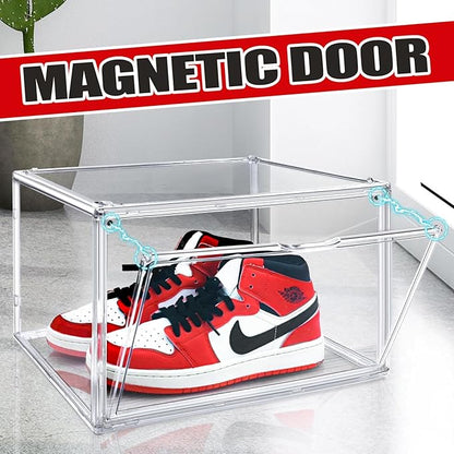 EZJOB 4 Pack Clear Shoe Storage Boxes Stackable Shoes Organizer Acylic Boots Sneaker Display Case with Magnetic Lid,Size14