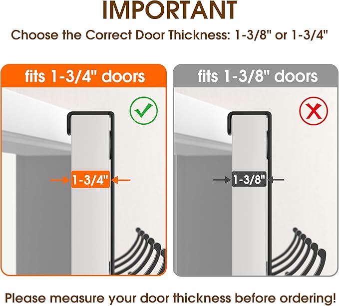 KitchLife Over The Door Hooks Hanger with 7 inches Extended Arms, Fits 1 3/4" Doors, F18U, Bathroom Towel Rack Organization, Thickened 6-Double Hook, Matte Black